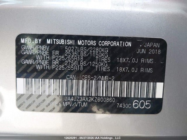 JA4JZ3AX2KZ600860 Mitsubishi Outlander