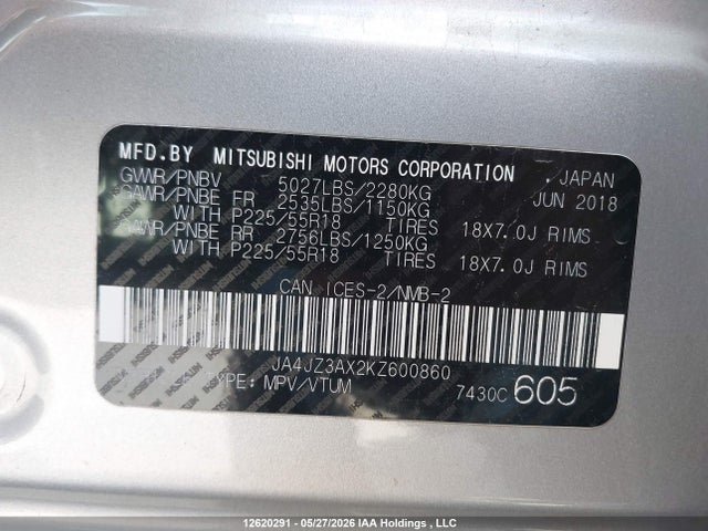 JA4JZ3AX2KZ600860 Mitsubishi Outlander