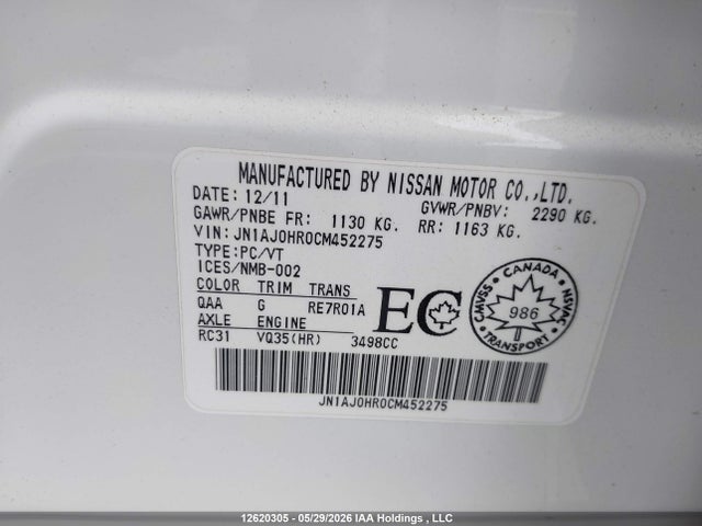 Продаж на аукціоні авто 2012 Infiniti Ex35 Journey, vin: JN1AJ0HR0CM452275, номер лоту: 12620305