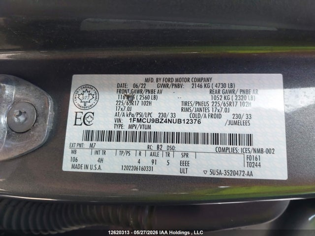 1FMCU9BZ4NUB12376 Ford ESCAPE SE