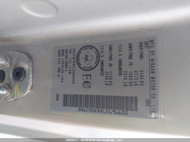 Продажа на аукционе авто 2020 Nissan Nv200 S/sv, vin: 3N6CM0KNXLK696600, номер лота: 12620317