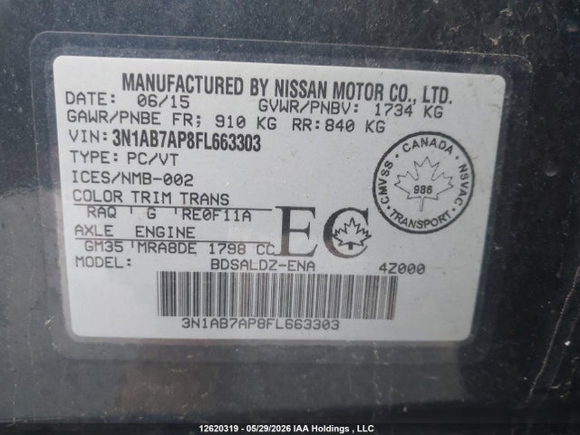 3N1AB7AP8FL663303 Nissan Sentra 1.8 S/1.8 Sl/1.8 Sr/1.8 Sv