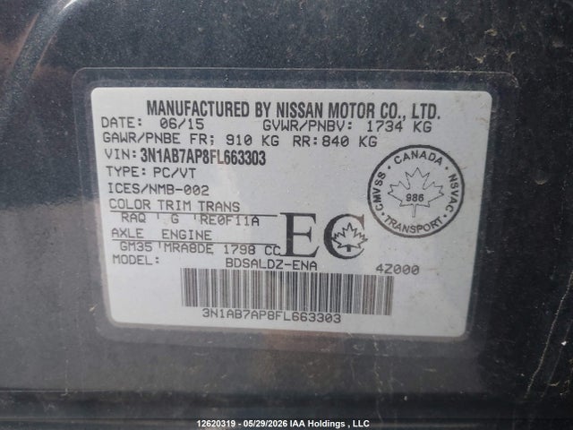 3N1AB7AP8FL663303 Nissan Sentra 1.8 S/1.8 Sl/1.8 Sr/1.8 Sv
