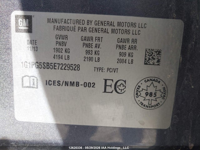 Продаж на аукціоні авто 2014 Chevrolet Cruze Ltz, vin: 1G1PG5SB5E7229528, номер лоту: 12620336