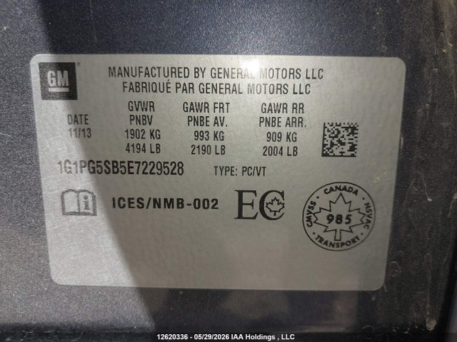 Продаж на аукціоні авто 2014 Chevrolet Cruze Ltz, vin: 1G1PG5SB5E7229528, номер лоту: 12620336