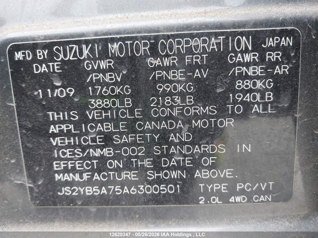 Продажа на аукционе авто 2010 Suzuki Sx4 Touring, vin: JS2YB5A75A6300501, номер лота: 12620347