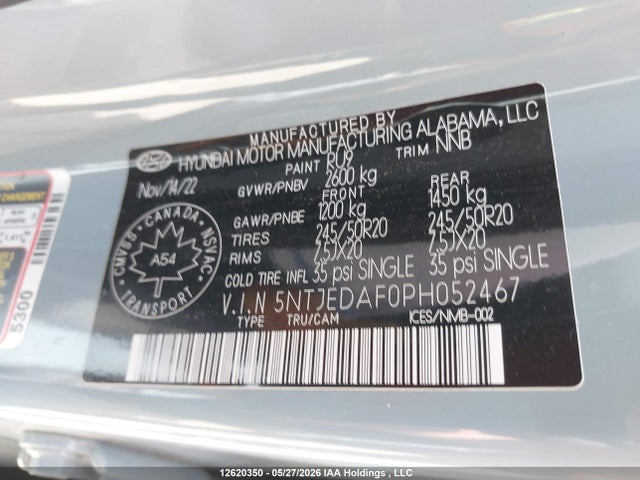 12620350 :رقم المزاد ، 5NTJEDAF0PH052467 vin ، 2023 Hyundai Santa Cruz Limited مزاد بيع