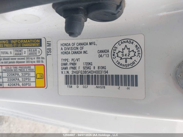 Продаж на аукціоні авто 2013 Honda Civic Lx, vin: 2HGFG3B54DH003194, номер лоту: 12584687