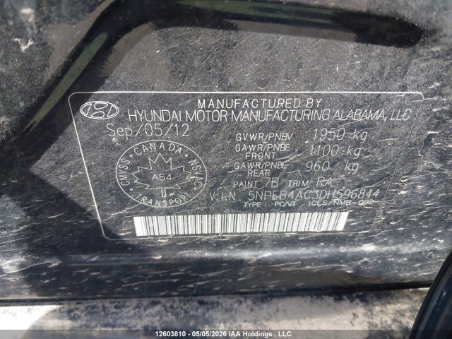 Aukcja sprzedaży 2013 Hyundai Sonata Gls, vin: 5NPEB4AC3DH596844, numer aukcji: 12603810