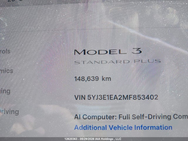 12620363 :رقم المزاد ، 5YJ3E1EA2MF853402 vin ، 2021 Tesla Model 3 Standard Range/standard Range Plus مزاد بيع