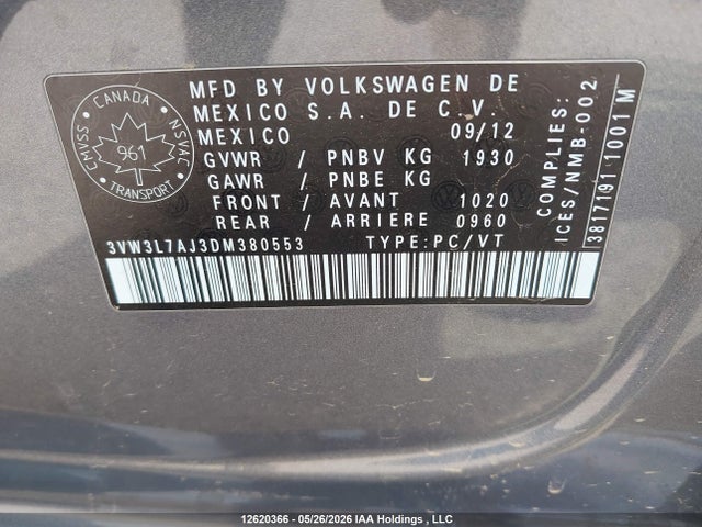 Продаж на аукціоні авто 2013 Volkswagen Jetta Tdi, vin: 3VW3L7AJ3DM380553, номер лоту: 12620366