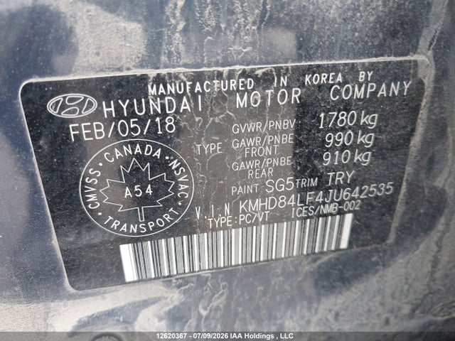 12620367 :رقم المزاد ، KMHD84LF4JU642535 vin ، 2018 Hyundai Elantra Gl مزاد بيع