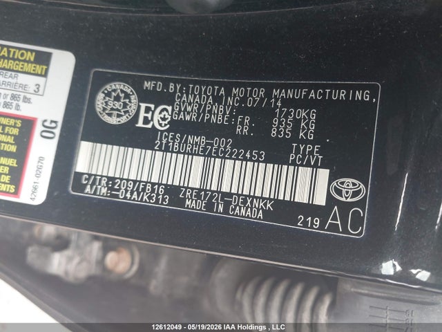 Продаж на аукціоні авто 2014 Toyota Corolla Le, vin: 2T1BURHE7EC222453, номер лоту: 12612049