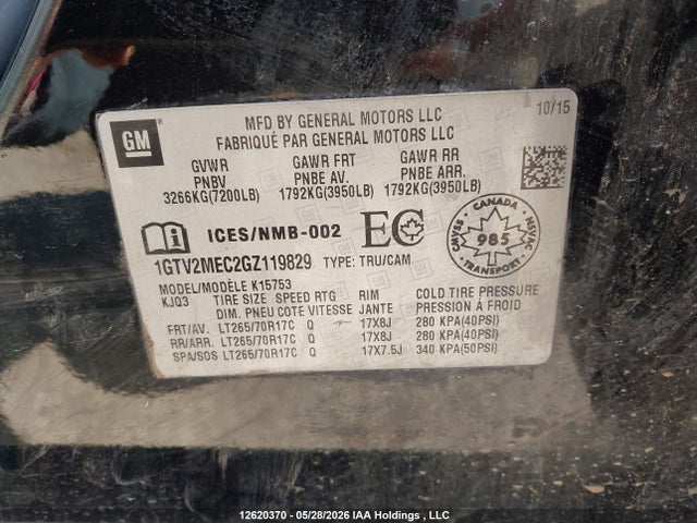 Aukcja sprzedaży 2016 Gmc Sierra K1500 Sle, vin: 1GTV2MEC2GZ119829, numer aukcji: 12620370