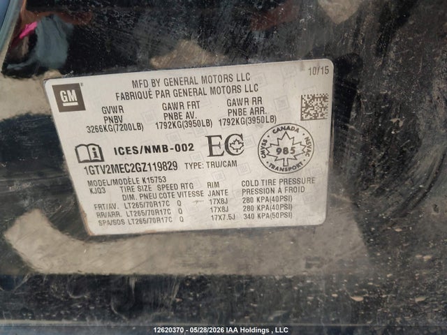 Aukcja sprzedaży 2016 Gmc Sierra K1500 Sle, vin: 1GTV2MEC2GZ119829, numer aukcji: 12620370