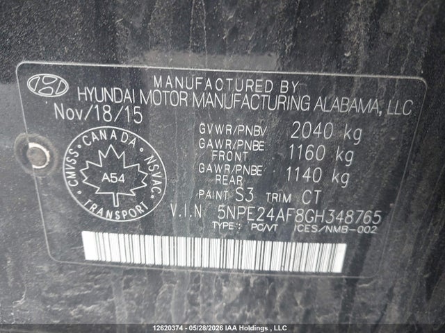 5NPE24AF8GH348765 Hyundai Sonata Gls Special Edition