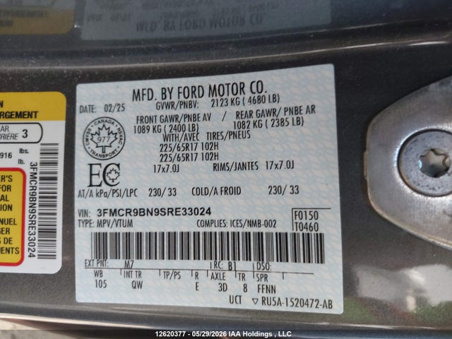 Продажа на аукционе авто 2025 Ford Bronco Sport Big Bend, vin: 3FMCR9BN9SRE33024, номер лота: 12620377
