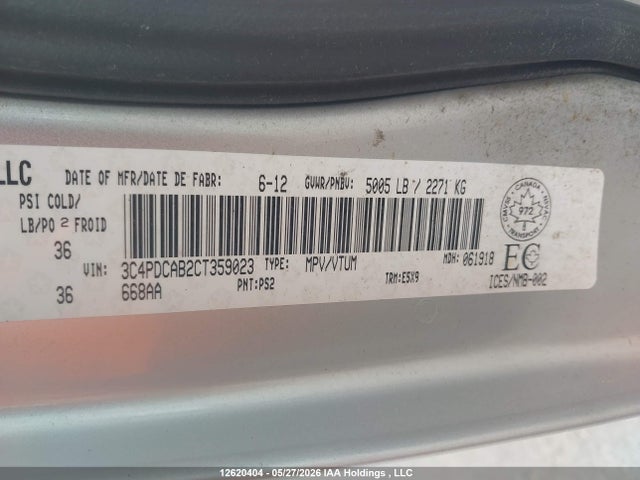 12620404 :رقم المزاد ، 3C4PDCAB2CT359023 vin ، 2012 Dodge Journey Se مزاد بيع