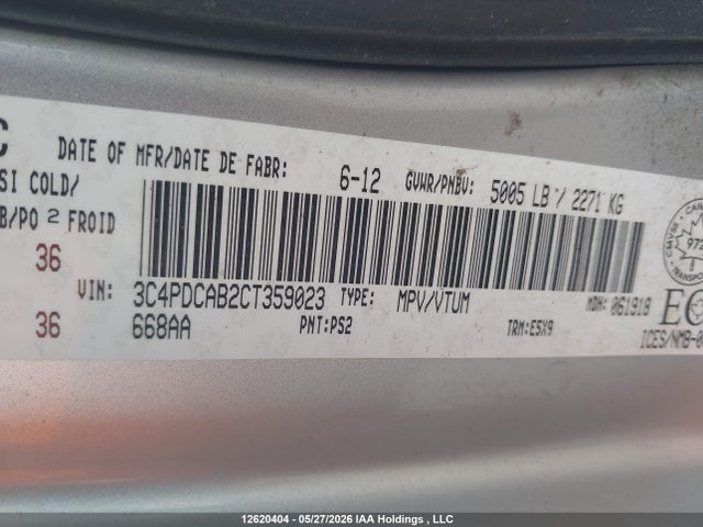 12620404 :رقم المزاد ، 3C4PDCAB2CT359023 vin ، 2012 Dodge Journey Se مزاد بيع