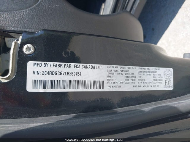 Продаж на аукціоні авто 2020 Dodge Grand Caravan Sxt, vin: 2C4RDGCG7LR259754, номер лоту: 12620416