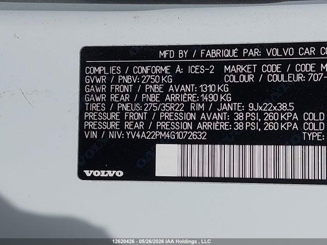 Продажа на аукционе авто 2016 Volvo Xc90 T6, vin: YV4A22PM4G1072632, номер лота: 12620426