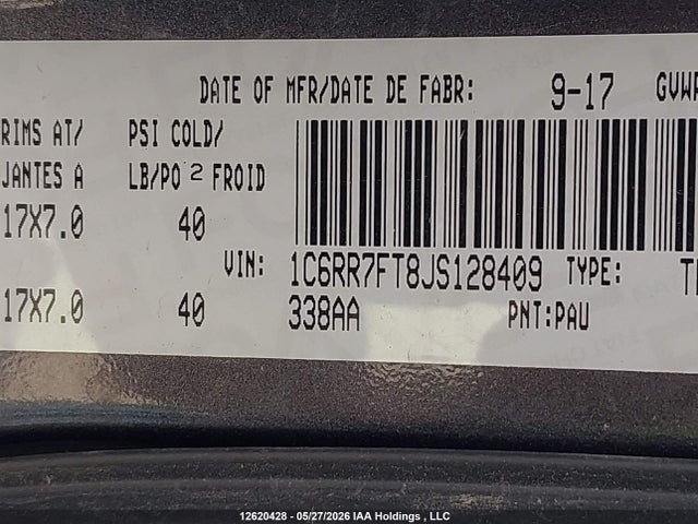 2018 Ram 1500 St მანქანა იყიდება აუქციონზე, vin: 1C6RR7FT8JS128409, აუქციონის ნომერი: 12620428