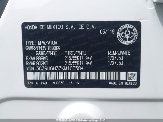 Продаж на аукціоні авто 2019 Honda Hr-v Lx, vin: 3CZRU6H37KM103584, номер лоту: 12620435