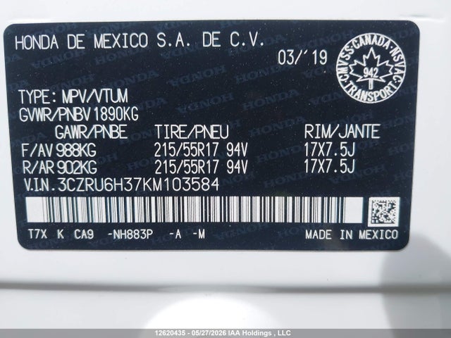Продаж на аукціоні авто 2019 Honda Hr-v Lx, vin: 3CZRU6H37KM103584, номер лоту: 12620435