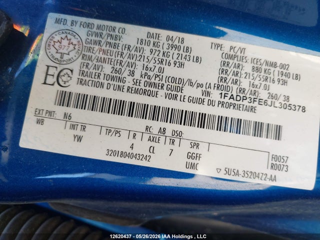 1FADP3FE6JL305378 Ford Focus