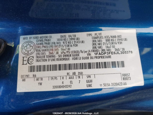 1FADP3FE6JL305378 Ford Focus