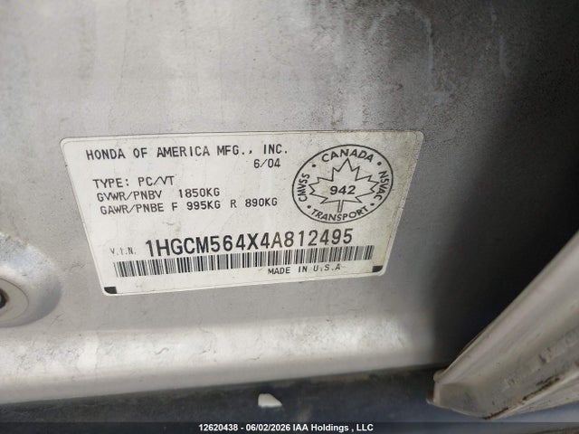 Продажа на аукционе авто 2004 Honda Accord Lx-g, vin: 1HGCM564X4A812495, номер лота: 12620438