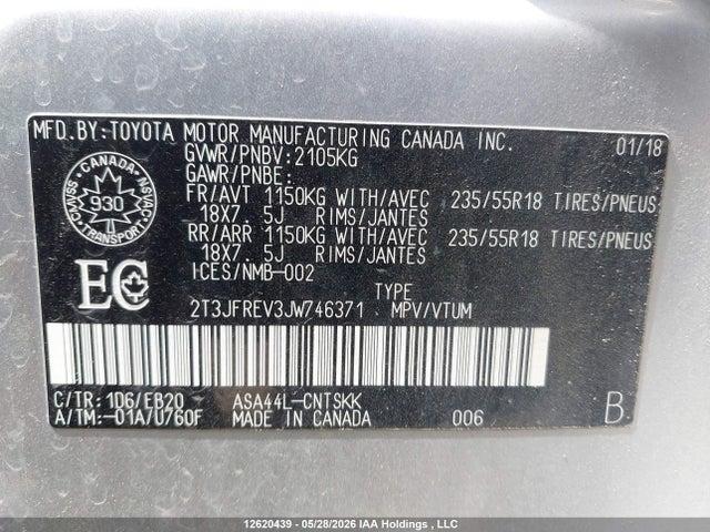 2018 Toyota Rav4 Se მანქანა იყიდება აუქციონზე, vin: 2T3JFREV3JW746371, აუქციონის ნომერი: 12620439