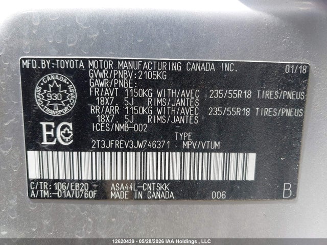 2018 Toyota Rav4 Se მანქანა იყიდება აუქციონზე, vin: 2T3JFREV3JW746371, აუქციონის ნომერი: 12620439