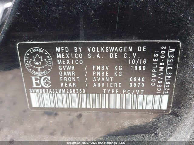 Продаж на аукціоні авто 2017 Volkswagen Jetta Wolfsburg Edition, vin: 3VWB67AJ2HM260350, номер лоту: 12620452
