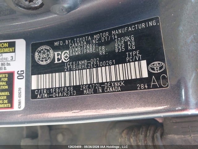 Aukcja sprzedaży 2014 Toyota Corolla Le, vin: 2T1BURHE2EC100261, numer aukcji: 12620459