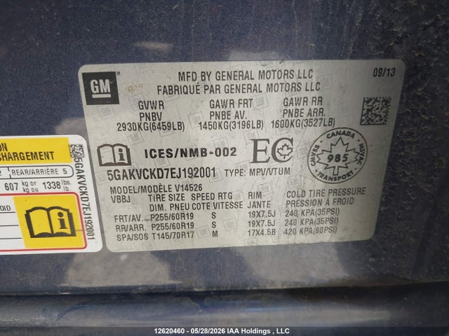 12620460 :رقم المزاد ، 5GAKVCKD7EJ192001 vin ، 2014 Buick Enclave Premium مزاد بيع