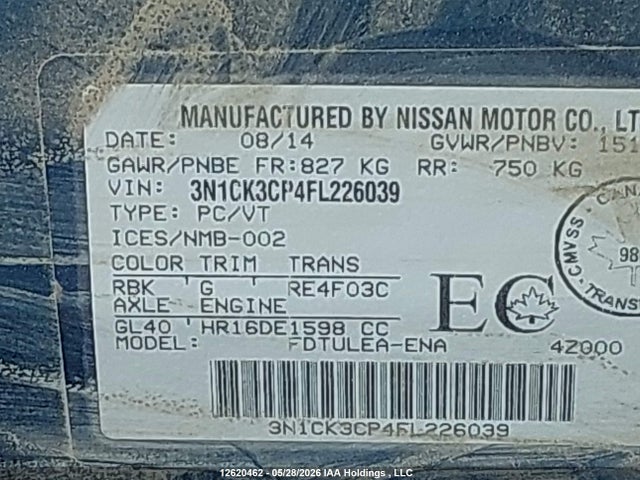 3N1CK3CP4FL226039 Nissan Micra