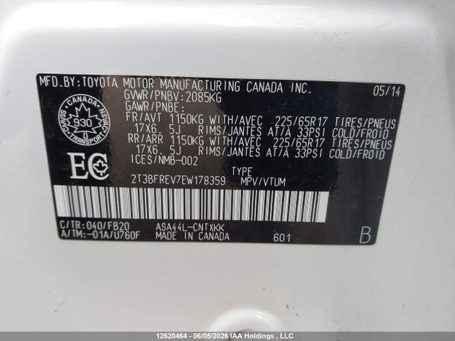Aukcja sprzedaży 2014 Toyota Rav4 Le, vin: 2T3BFREV7EW178359, numer aukcji: 12620464