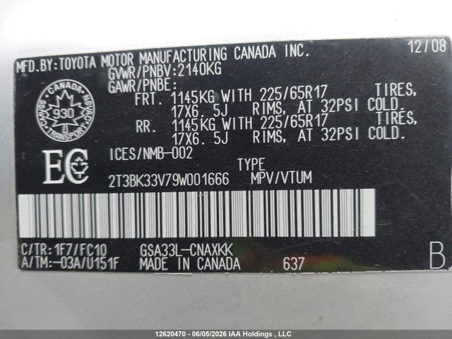 Продаж на аукціоні авто 2009 Toyota Rav4, vin: 2T3BK33V79W001666, номер лоту: 12620470