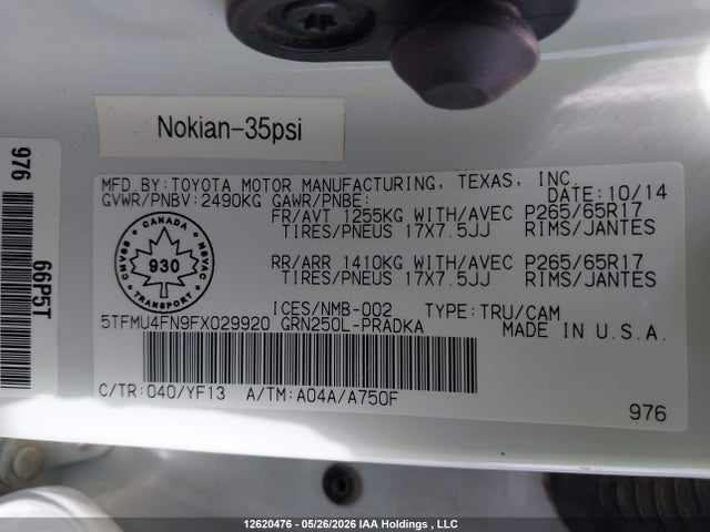 12620476 :رقم المزاد ، 5TFMU4FN9FX029920 vin ، 2015 Toyota Tacoma مزاد بيع