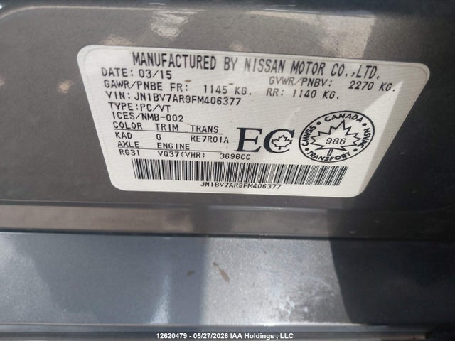 12620479 :رقم المزاد ، JN1BV7AR9FM406377 vin ، 2015 Infiniti Q50 Sport مزاد بيع