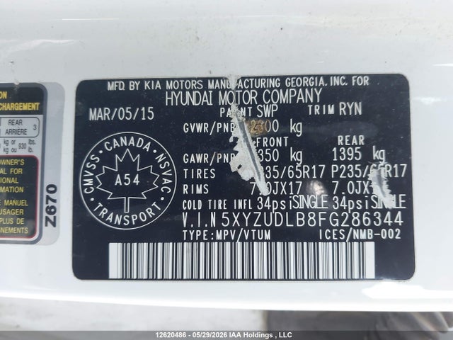 Продажа на аукционе авто 2015 Hyundai Santa Fe Sport 2.4 Luxury, vin: 5XYZUDLB8FG286344, номер лота: 12620486