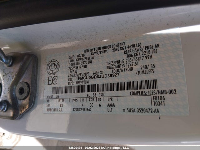 1FMCU0GD6JUD39927 Ford Escape