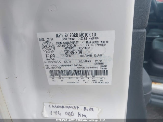Продаж на аукціоні авто 2011 Ford Escape Limited, vin: 1FMCU9EG5BKC66354, номер лоту: 12620500