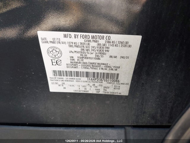 Продаж на аукціоні авто 2014 Ford Taurus Sel, vin: 1FAHP2E87EG110086, номер лоту: 12620511