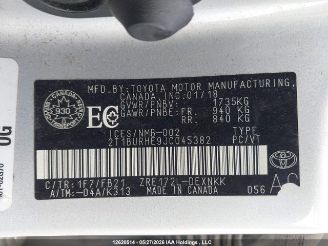2T1BURHE9JC045382 Toyota COROLLA LE