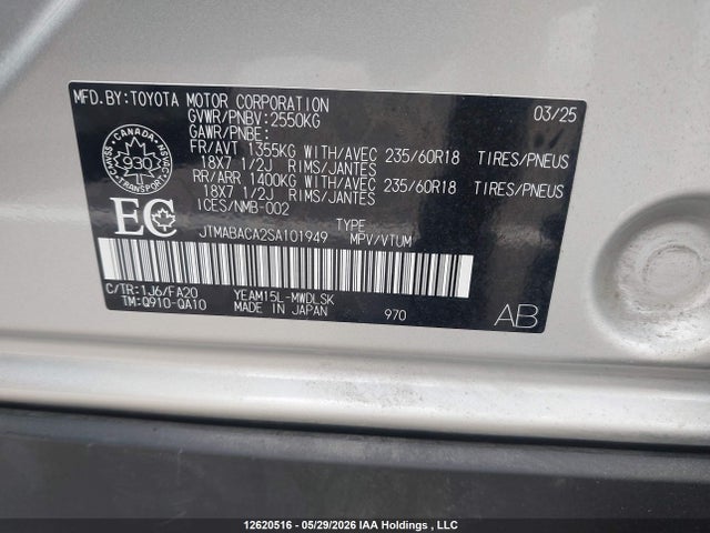 Aukcja sprzedaży 2025 Toyota Bz4x Le, vin: JTMABACA2SA101949, numer aukcji: 12620516
