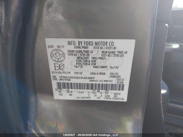 Продаж на аукціоні авто 2012 Ford Escape Xlt, vin: 1FMCU0DG2CKA53067, номер лоту: 12620527