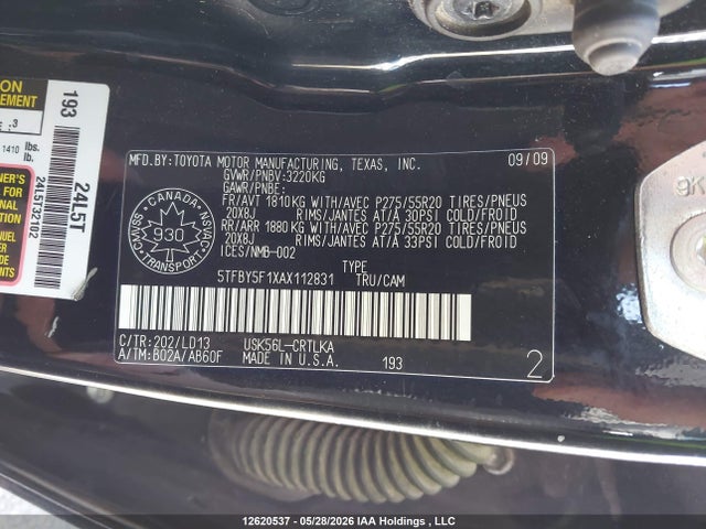 2010 Toyota Tundra Limited 5.7l V8 მანქანა იყიდება აუქციონზე, vin: 5TFBY5F1XAX112831, აუქციონის ნომერი: 12620537