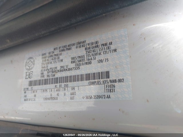 Продаж на аукціоні авто 2024 Ford Transit T-250, vin: 1FTBR2X86RKB07335, номер лоту: 12620541